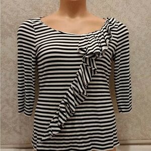 White House Black Market Striped Ruffle Top
